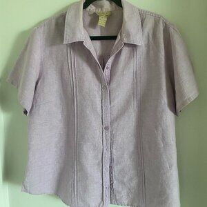 COTTON GINNY PLUS Linen Cotton Blend Lilac Button-Up Shirt Top Short Sleeves